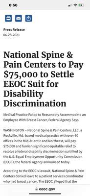 3 million to settle allegations that they illegally billed Medicare and other federal healthcare providers, according to the U. . National spine and pain lawsuit